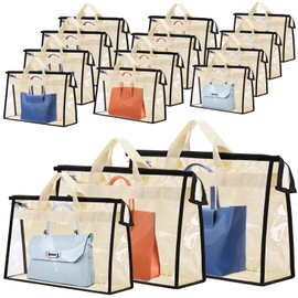 UHBYJM 15 PCS Dust Bags for Handbags,Purse Protector Storage Bag,Purse Cover Hanging Closet Organizer with Zipper Handle,Clear Handbag Storage Organizer for Closet,3 Assorted Sizes(Beige)