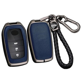 ontto Alloy Car Key fob Cover Fit for Toyota RAV4 Highland Corolla Hilux Fortuner Land Cruiser Camry Crown 2/3/4/5/6 Buttons Leather Key case Shell Key Holder Keyring Keychain Accessories Black-Blue