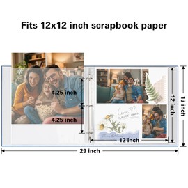 Vienrose Vienrose 12x12 Inch Large 3 Ring Binder Scrapbook Photo Album, Linen Cover DIY Scrapbooks with 30 Sheets Plastic Sleeves 60 Pages Blank White Inner Pages for Wedding Birthday Baby Travel Blue