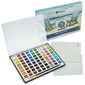 Mikkelhus Watercolour Paint Set 72 Colours with Watercolour Postcards and Brush, Watercolour for Travel, Watercolours for Artists and Hobby Painters