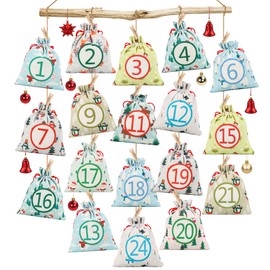Advent Calendar for Filling, Large, 24 Advent Calendar Bags 16 x 14 cm, Christmas Calendar Fabric Bags DIY Crafts, for DIY Advent Calendar, Fabric Bag, Gift Bags for Girls, Men