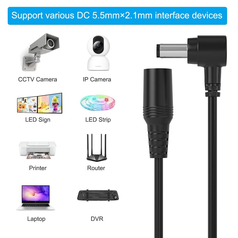 DC Extension Cable 5.5mm x 2.1mm 90 Degree Right Angle