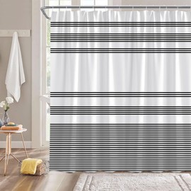 Black White Shower Curtain Striped Modern Minimalist Bathroom Decor Curtain with Hooks,70" WX70 H
