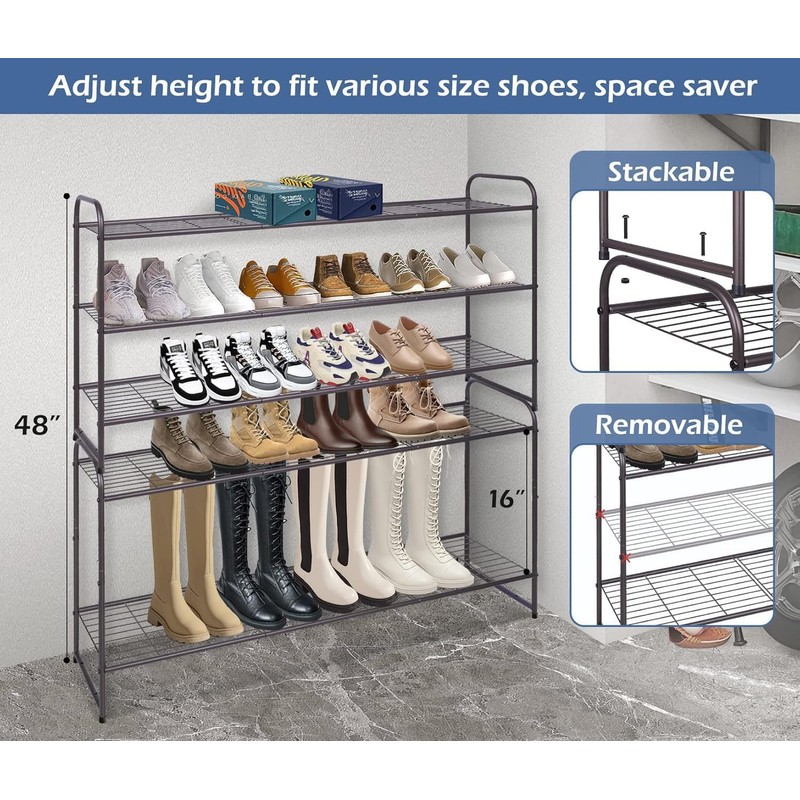KEETDY Long 3 Tier Shoe Rack for Closet Wide Shoe