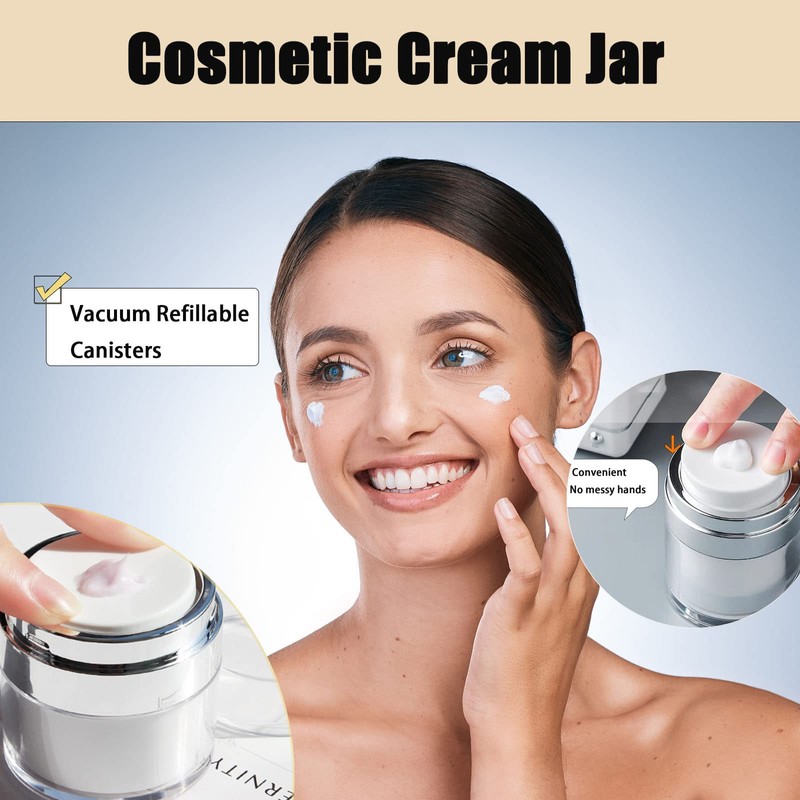 50ml Round Airless Pump Cream Container, Refillable Dispenser Cream Empty