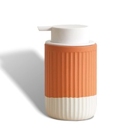 ABBI NIMO Ceramic Hand Soap Pump Foam Dispenser Terracotta, Natural Rippled Bubble Up Foam Dispenser Bottle, 12 oz Orange Foam Dispenser with White Silicone Pump, Bathroom Refillable Soap Dispenser