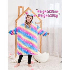 FZOSM Unicorn Wearable Blanket Hoodie for Girls Unicorn Oversized Hoodie for Kids (Star Rainbow, 4-5 Years)