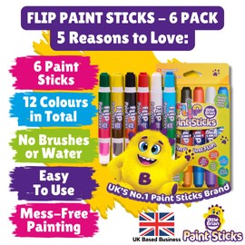 Little Brian Flip Paint Sticks - 6 Flip Paint Sticks with 12 Colours, Twin Tips, Kids Paint Pens Twist Up & Down, Mess-Free Painting, Easy-to-Use Paint Sticks, Easy Clean Up, Paint Pens Kids