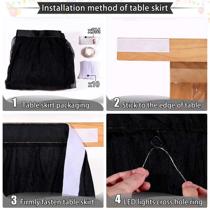 Black Tulle Tutu Table Skirts for Rectangle or Round Tables