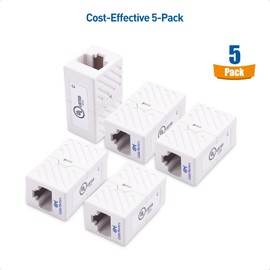 Cable Matters [UL Listed] 5-Pack 10Gbps Cat 6 Ethernet Coupler (RJ45 Coupler, Cat6 Coupler, Ethernet Extender Adapter) in White, Compatible with Cat6A, Cat5e