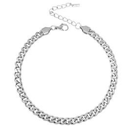 Fashion 21 Stainless Steel Chain Anklet for Women Adjustable Ankle Bracelet (S: 6 Cut Cuban (Silver 6mm))