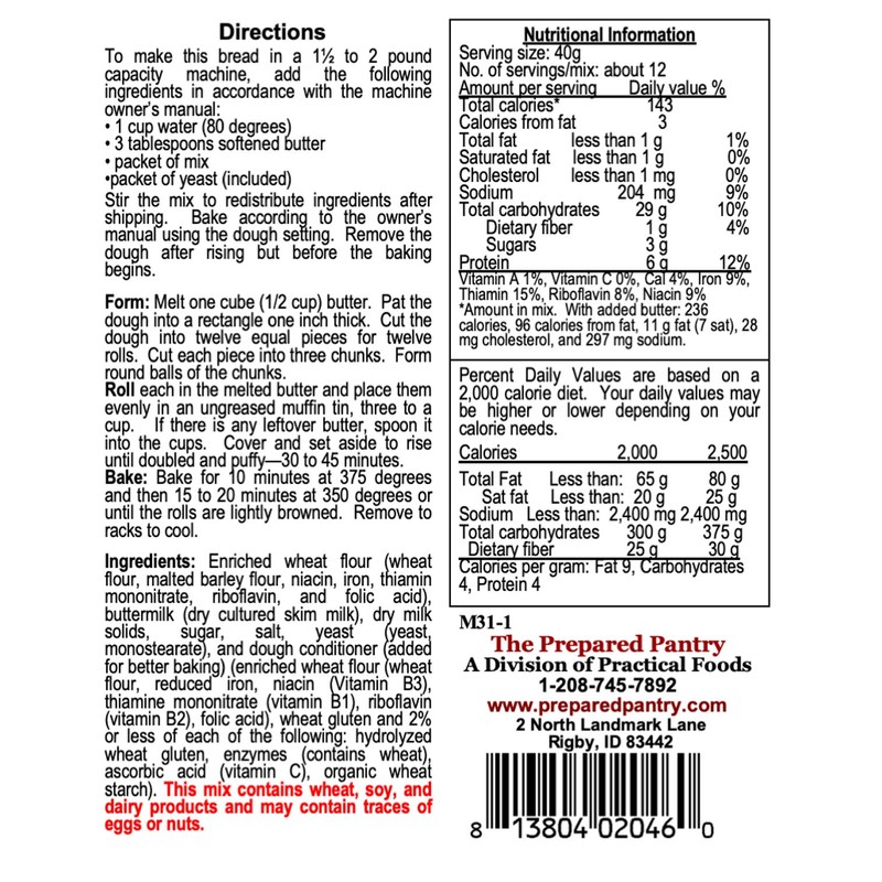 The Prepared Pantry Classic Parker House Roll Mix; Single Pack;