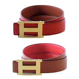 Dinamit Jeans Unisex Genuine Leather Casual Dress Belt with Buckle and Reversible Strap - Tan Red, Gold Buckle