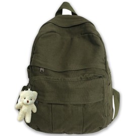PRLINJSK Cute Canvas Backpacks for Women Girls, Aesthetic Laptop Bookbag Vintage Backpack for College High School, Green