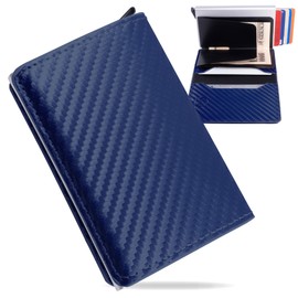 BE8 Anti-Skimming Credit Card Case Holder, Thin, Aluminum, Touchless, Bills, Receipts, Commuter Holder, Unisex, 7 Sheets, BLUE