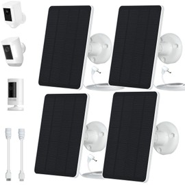 4-Pack 5W Solar Panels for Security Cameras with 360° Adjustable Mounting - IP65 Waterproof - 9.8 Ft Charging Cable - Micro USB & USB-C & DC3.5mm Ports