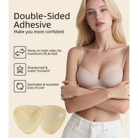 GAIARIDO Sticky Push Up Bra Inserts, Double Sided Reusable Adhesive Bra Pads, Bikini Invisible Breast Enhancers for Swimsuits Strapless Beige Cup C