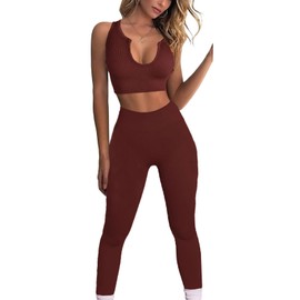 JN JANPRINT Yoga Workout Sets for Women 2 Piece Gym Outfits Ribbed Seamless Crop Tank High Waist Leggings Sport Bra Jumpsuit Set