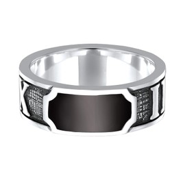 Kuzzoi Band Ring Men's Ring with Enamel Plate Signet Ring 925 Sterling Silver (8 mm) Oxidised Silver Ring Roman Numerals for Men Ring Size 60-66, enamel