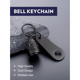 Bandmax Keyring Motorcycle Bell Stainless Steel Motorcycle Bell Keyring Viking Lucky Charm Keyring for Motorcyclists, B-angel-black