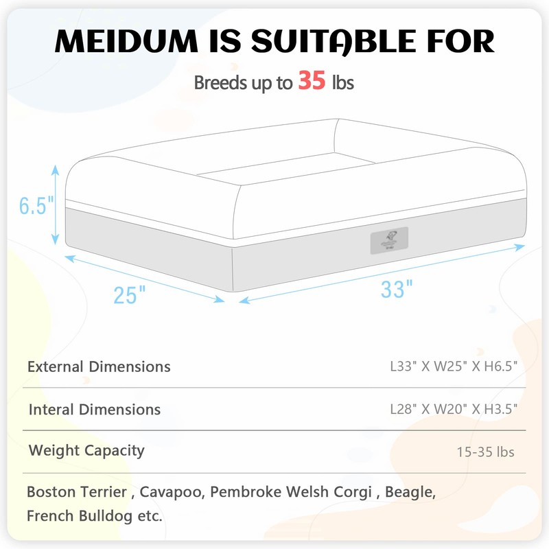 Yiruka Medium Dog Bed, Dark Grey Orthopedic Dog Bed, Washable