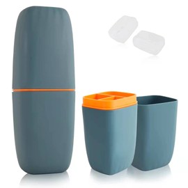 GQZ Travel Toothbrush Container Case, Portable Toothbrush Holder, High-Capacity Multifunction Toothbrush Toothpaste Storage Cup with 2PCS Silicone Toothbrush Covers for Business Trip, Camping (Blue)