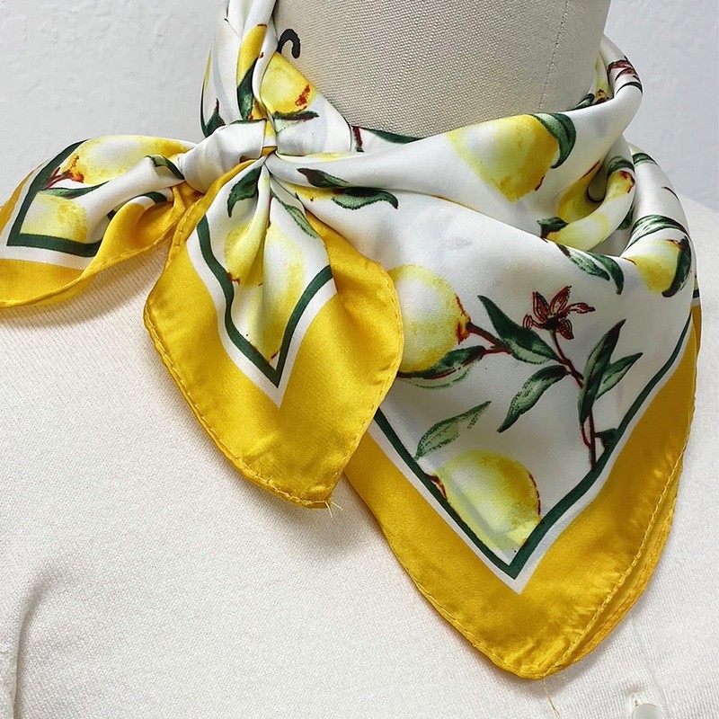 allydrew Satin Neckerchief Square Scarf 26.5 x 26.5 Inches, Lemons
