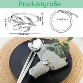 Pack of 12 Napkin Rings, Silver, Leaves Appearance Napkin Buckles, Napkin Rings, Elegant Napkin Rings, Buckles for Weddings, Christmas, Family Celebrations, Table Decoration