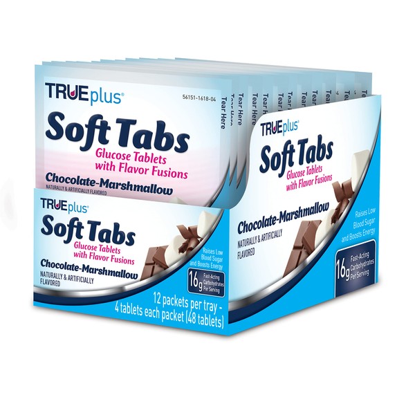 TRUEplus® Soft Tabs Glucose Tablets – 12 Packs – 48 tabs (Chocolate Marshmallow)