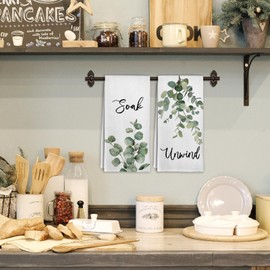 cvjutf Sage Green Eucalyptus Hand Towels for Bathroom, Eucalyptus Bathroom Decor, Plant Dish Towels Set of 2, Sage Green Unwind Soak Decorative Hand Tea Towel for Bathrooms Kitchen Decor, 16x24 Inch