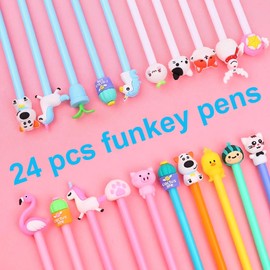 Jatidne Funky Pens for Party Bags with Animal Toppers Kids Pens Party Bag Fillers for Kids Class Gifts Stocking Fillers Pack of 24
