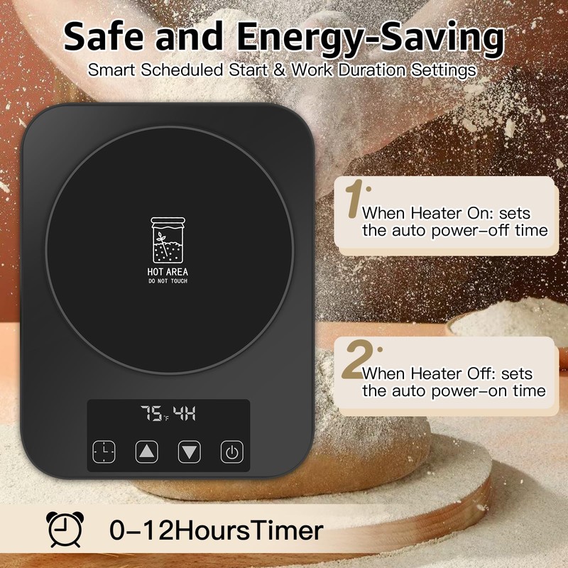 Sourdough Starter Warmer– Precise 1°F Thermostat Control (70–100°F), Auto On/Off,
