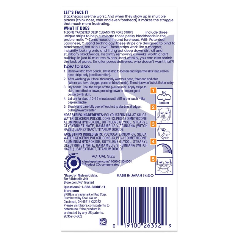 Bioré T-Zone Blackhead Remover Strips, Deep Cleansing Pore Strips, (5