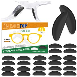 Adhesive Nose Pad,12 Pairs 1.3mm Ultra Thin Stick On Eyeglass Nose pad with Super Sticky Backing, Silicone Anti-Slip for Glasses Sunglasses