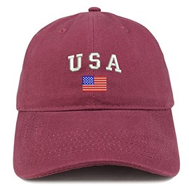 Trendy Apparel Shop American Flag and USA Embroidered Dad Hat Patriotic Cap - Maroon