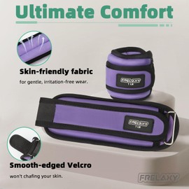 Frelaxy Ankle Weights Sets for Women Men Kids 1lb 2lb 3lb Pairs with Adjustable Straps, Strength weighted for Physical Therapy Running Walking Fitness Gym Workout (Purple, 1 lb x 2)