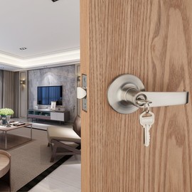 HENYIN Wave Lever Keyed Entry Door Lock/Door Knob Hardware Knob Lever and Closet Leverset (Brushed Nickel)