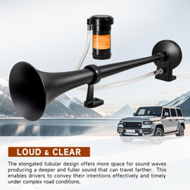 BANHAO Train Horn for Truck 150db Super Loud Black Single Trumpet Truck Air Horn for Car with Compressor, Suitable for Any 12V Vehicles Cars SUV Ship Boat Lorry Pickup
