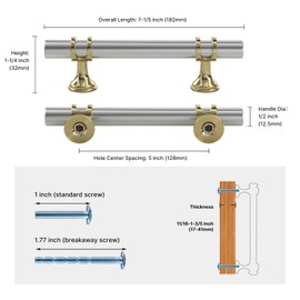 Haliwu 10 Pack Brushed Nickel Cabinet Pulls, Cabinet Handles Brushed Nickel, Barrel Handles Gold Kitchen Hardware Pulls, 5 inch Hole to Hole Center