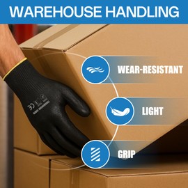 PU Work Gloves, Non-Slip, Abrasion Resistant, Grip, Ideal for Gardening, Construction, Industrial, physical labor, Breathable, Comfortable Fit, Unisex, Available in Multiple Sizes，12 pairs