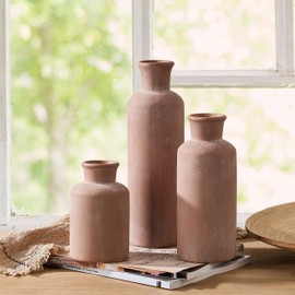 LUKA Ceramic Rustic Farmhouse Vase,Terracotta Vases for Decor,Vase Set of 3,Vases for Your Bedroom,Office,Living Room,Fireplace,Bookshelf Decor,Housewarming 10+7.5+5 Inch