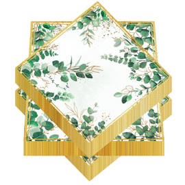 Zasjon Pack of 60 Napkins Eucalyptus Green Napkins Wedding Vintage Napkins Christening Eucalyptus Decorative Napkins Birthday Green Napkins for Baby Shower, Party Table Decorations, Christening