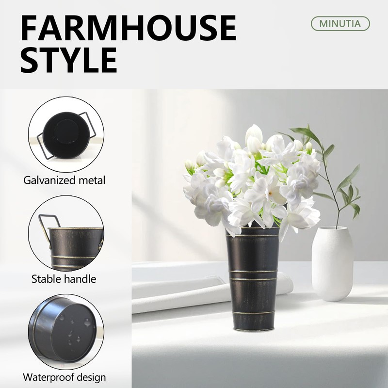 Merkaunis Galvanized Metal Vases 8 Pcs 9 Inch Black Farmhouse