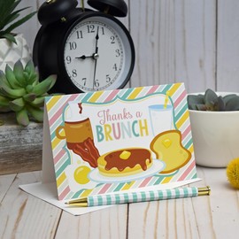 Funny Thanks A Brunch Breakfast Food Themed Single (1) All Occasion Blank Thank You Card To Send To Friends & Family, 4"x 6" (when folded) Fill In Notecard by AmandaCreation