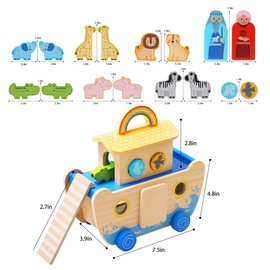 Noahs Ark Toy, Baptism Gifts for Boys with Animal Shape Sorter, Wooden Montessori Toys for Toddlers, Bible Toys for 1 2 3 4 Years Old Baby Girl and Boy