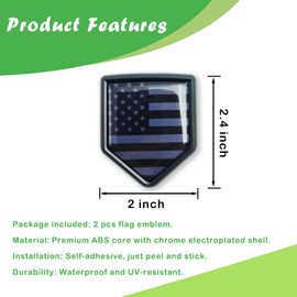 Newperlite All Black US American Flag Decal Sticker Car Emblem USA Flag Car Decoration Accessories Chrome Shield for Truck Vehicles Cars, 2 Pack