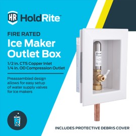 Holdrite HR-IMRA-M-0 1/4 Inch Compression Connection, Pre-Assembled, 1/2 Inch CTS Copper Tailpiece Fire-Rated Ice Maker Outlet Box with Water Hammer Arrestor, White