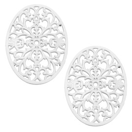 Sumnacon 2 Pcs Oval Cast Iron Trivet - Antique Heat Resistant Metal Trivet for Hot Dish Pot Pan Teapot, Vintage Well Made Hot Plate Pad for Kitchen Dining Countertop Table,White