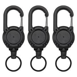 Retractable Badge Reel 3 Pieces Black with Steel Cable 80 cm Extendable Key Ring with Carabiner for Identification Badge Safety Work Leisure