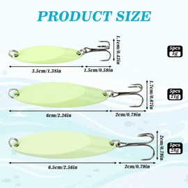 15 Pcs Glow in The Dark Fishing Lures with Treble Hook Jigs 5g/21g/28g Weights Luminous Metal Fishing Spoons Glitter Casting Spinner Baits Spoon for Freshwater Saltwater Bass Trout